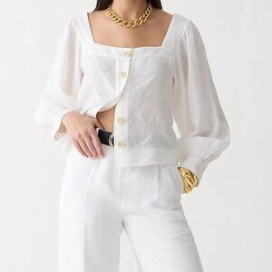 J. crew White linen Button-Up Women's Top